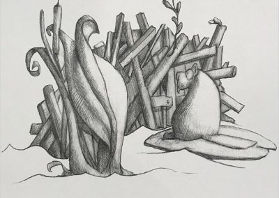 M-J Kelley's drawing of a Beaver wanting a window. Graphite.