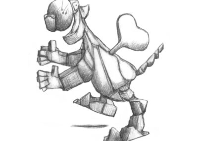 M-J Kelley's drawing of a Mechanical Dog. Graphite.