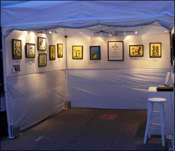 M-J Kelley Studio - Art booth at night.
