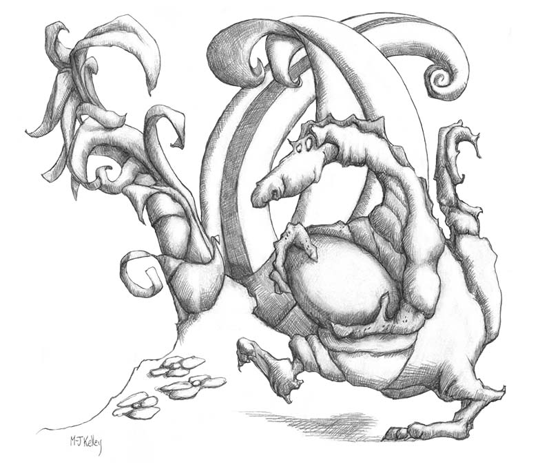 M-J Kelley's drawing of a dragon. Duncan's horoscope leads him to an abandoned egg that others are looking for.