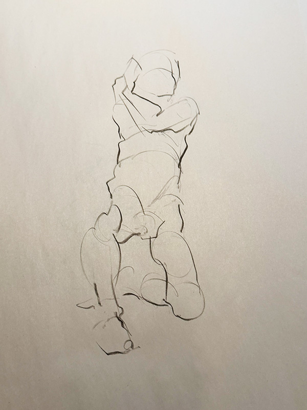 Image of M-J Kelley's quick study of a man twisting his arms.