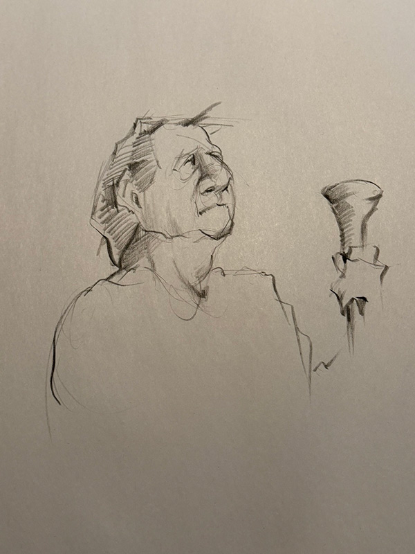 Image of M-J Kelley's quick study of Paul with a paddle.